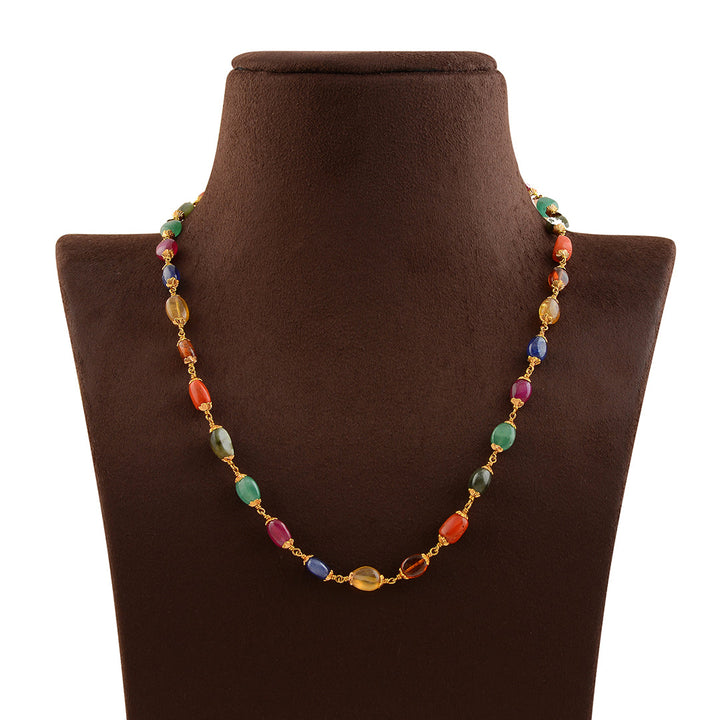 Celestial Sparkle: Navaratna Gold Necklace - Krishna Jewellers Pearls and Gems