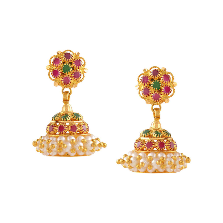 Gold Pearl Jhumka Earrings With Guttapusalu - Krishna Jewellers Pearls and Gems