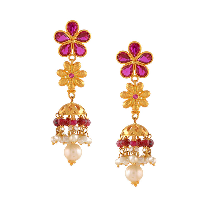Pushp Gold Pearl Jhumka - Krishna Jewellers Pearls and Gems
