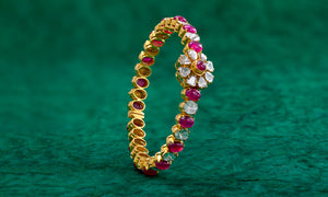 Kundan bangle with Ruby Emerald uncut diamonds and pearls