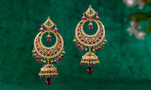 Chandbali Kundan Jhumkas with Rubies and Pearls
