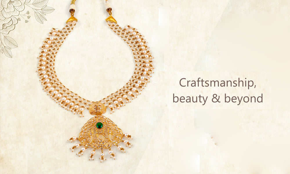 Pearl long chain designs in gold with price