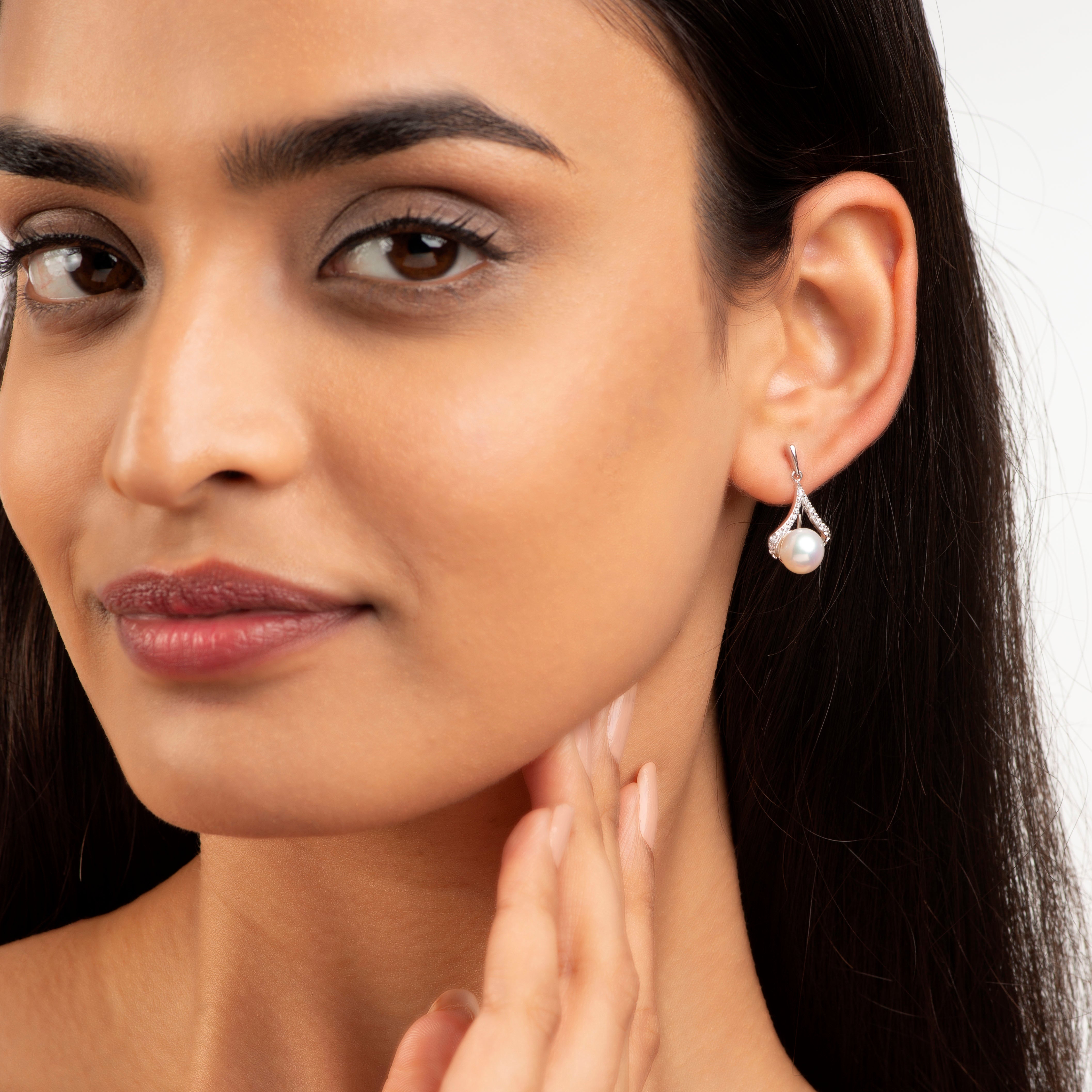 Pearl Crown Drop Earrings