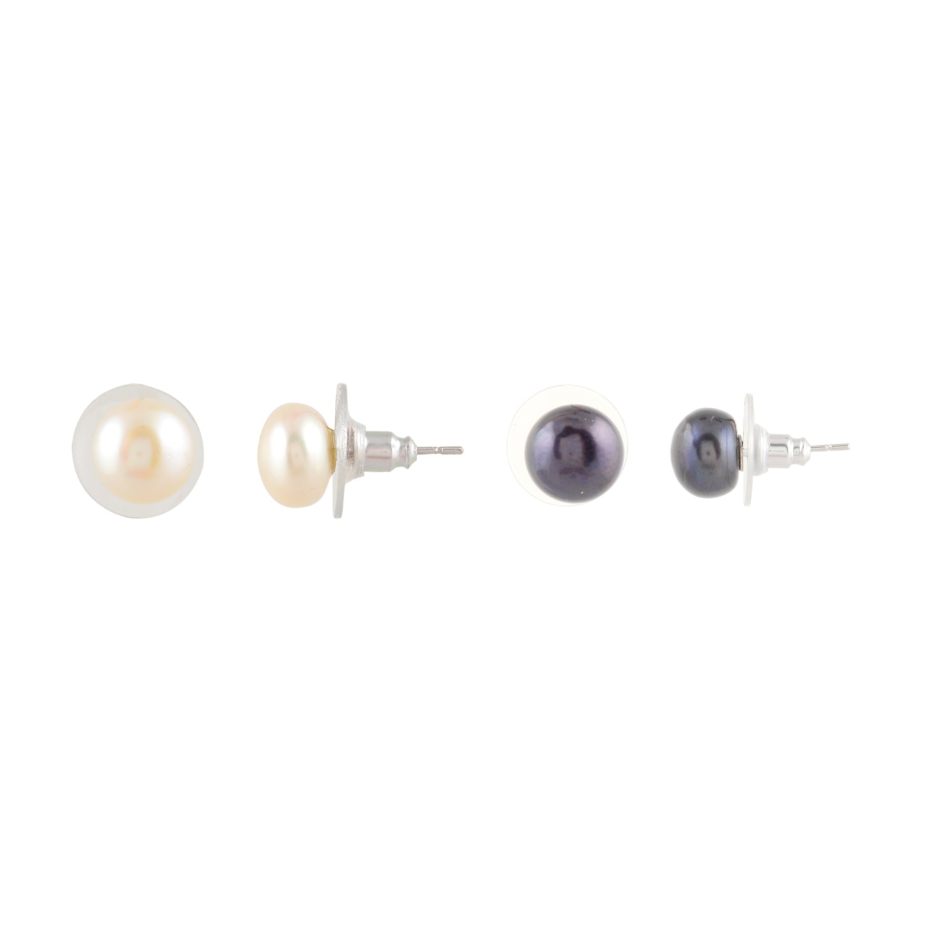Essential Pearl Stud Duo – Classic White & Midnight Black