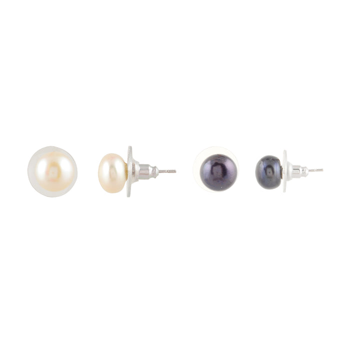 Essential Pearl Stud Duo – Classic White & Midnight Black
