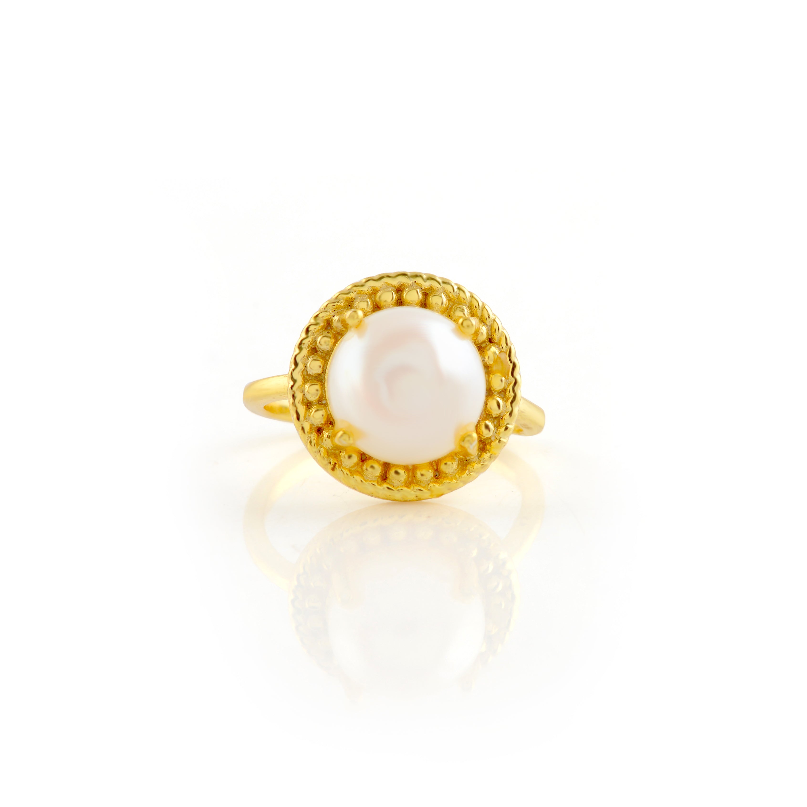 Radiant Elegance: Fresh Water Button Pearl Ring - Krishna Jewellers Pearls and Gems