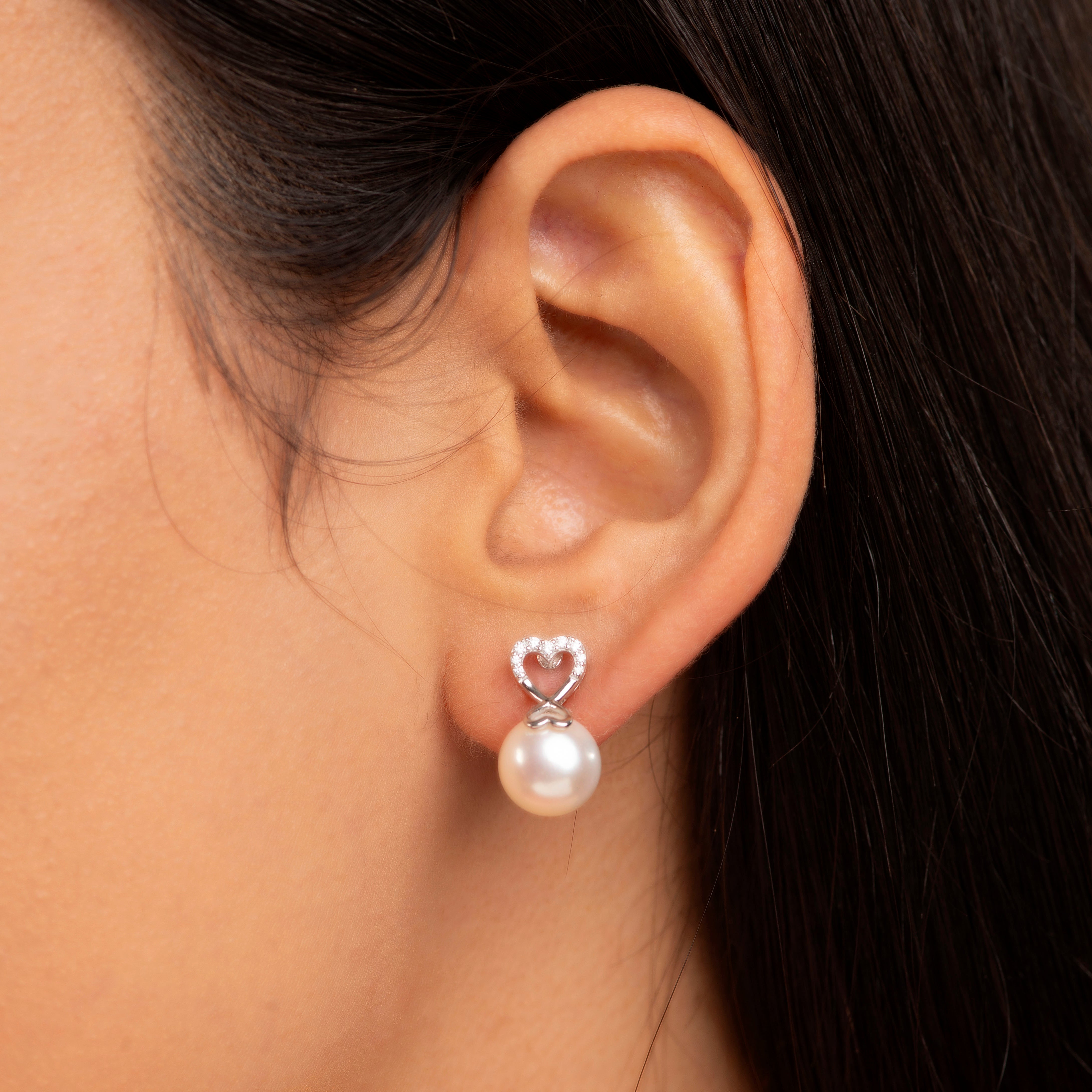 Pearl Everheart ( Heart motif pearl drop earrings with CZ detailing )