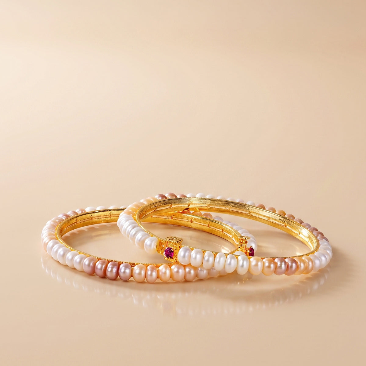 Pink and white pearl bangle