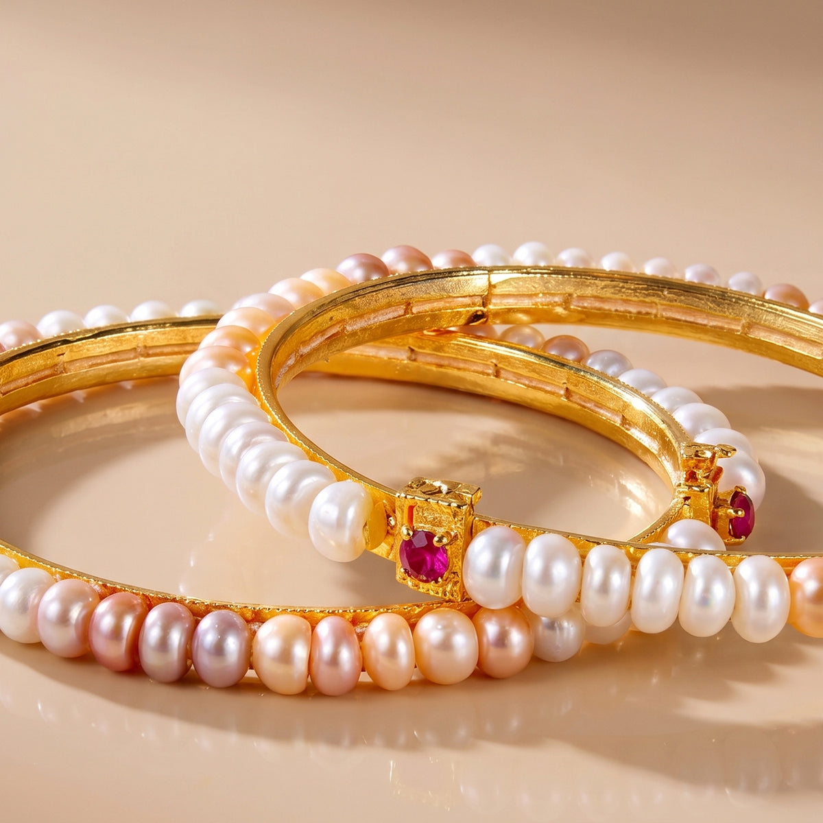 Pink and white pearl bangle