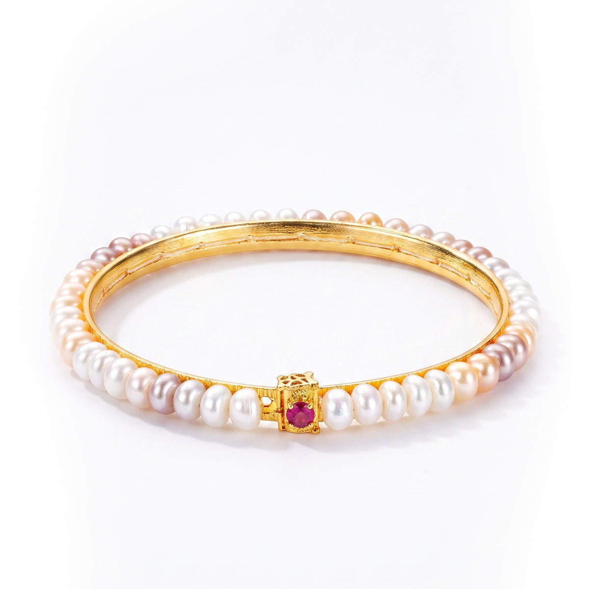 Pink and white pearl bangle