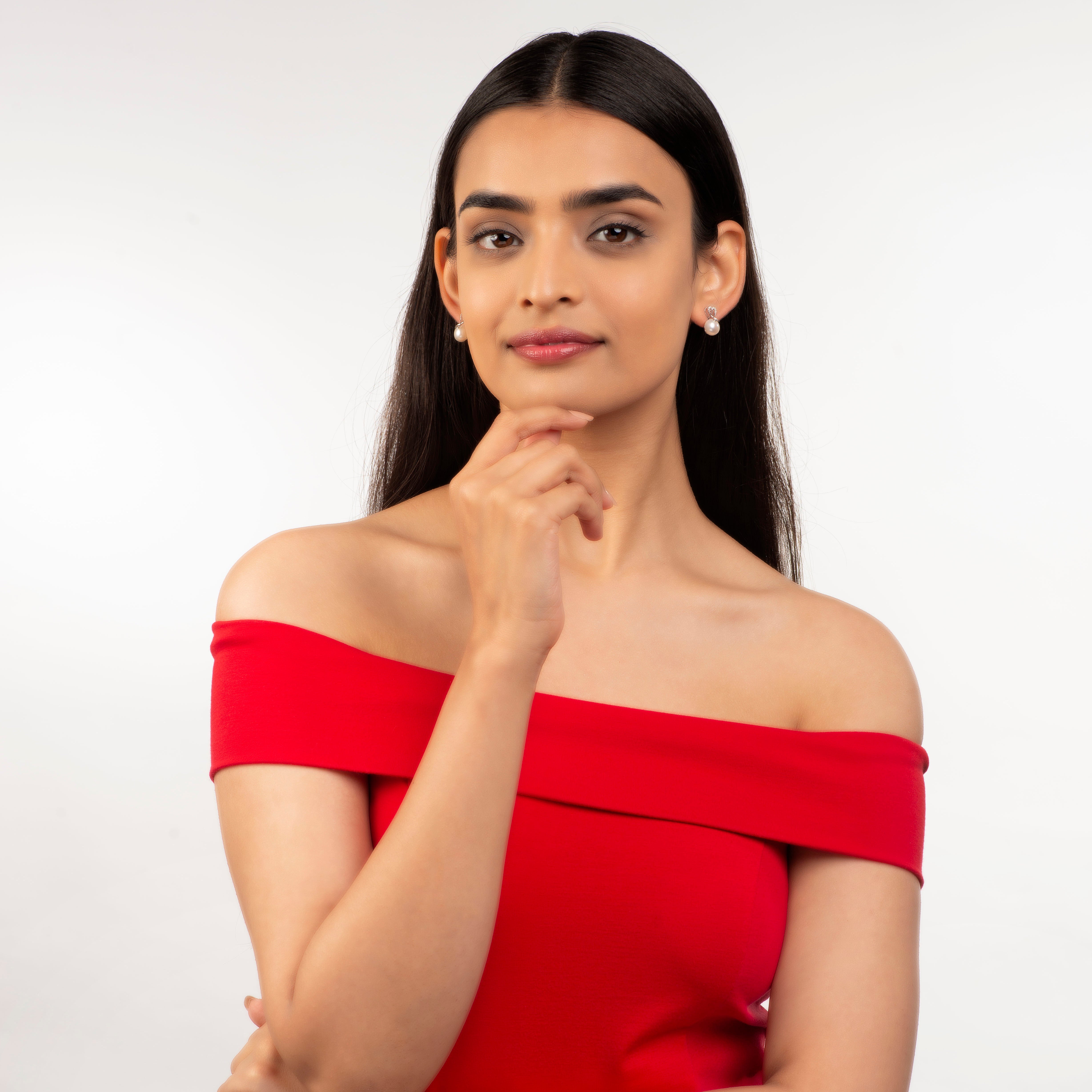 Pearl Everheart ( Heart motif pearl drop earrings with CZ detailing )