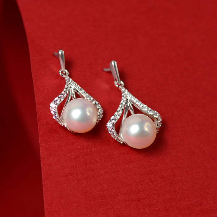 Pearl Crown Drop Earrings