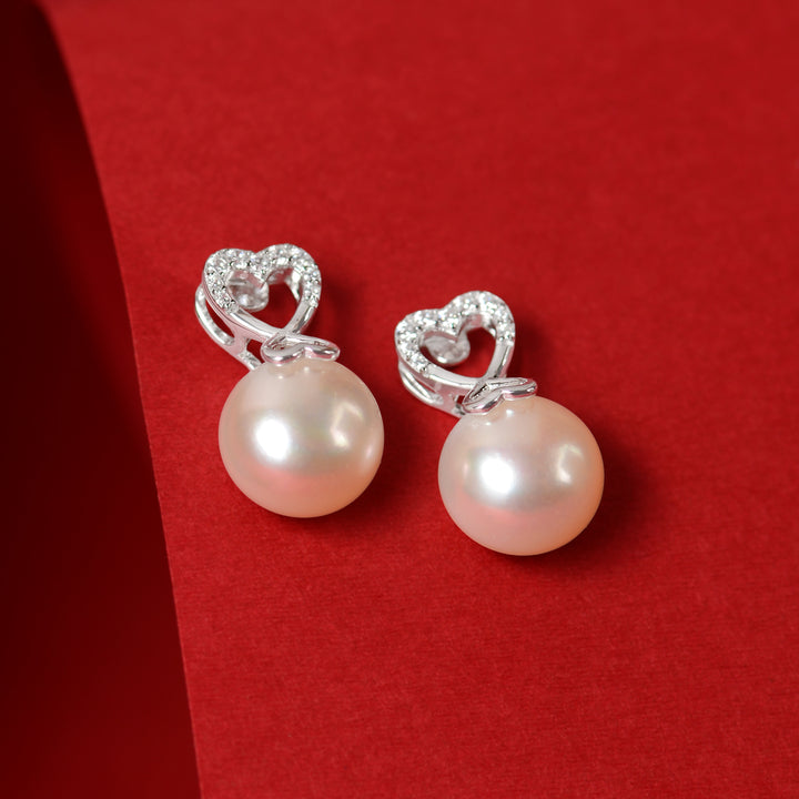 Pearl Everheart ( Heart motif pearl drop earrings with CZ detailing )