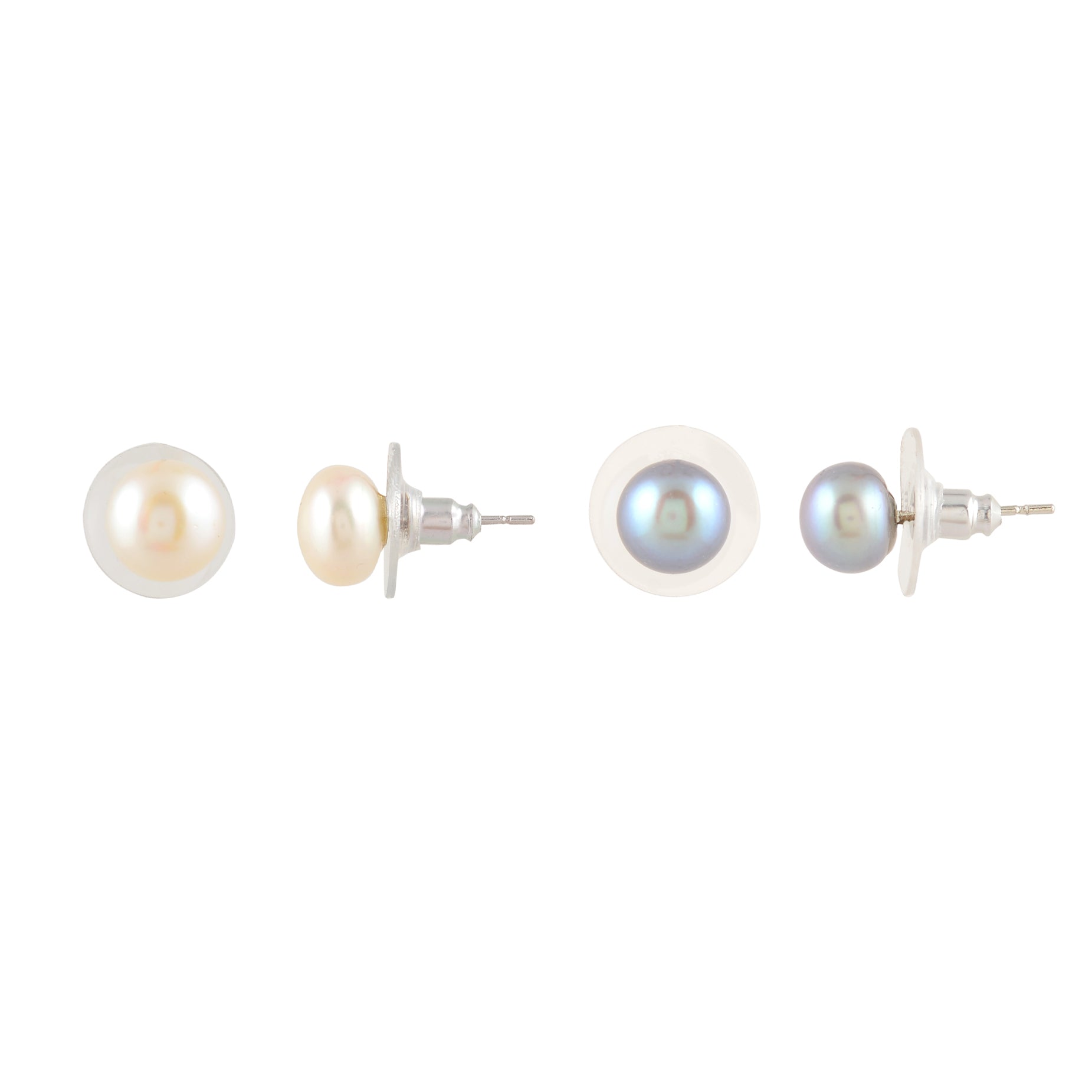 The Sterling & Snow Duo – Signature White & Grey Pearl Studs