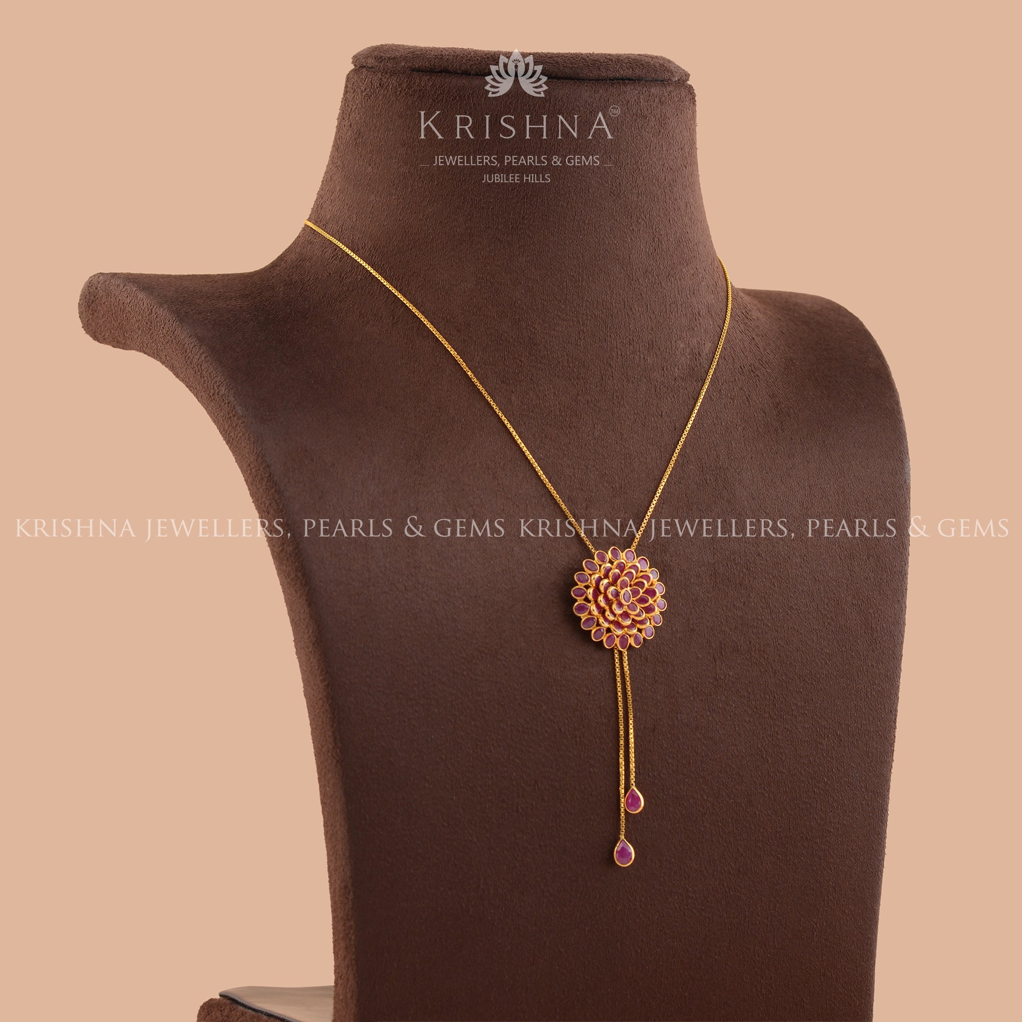 Gold Chain With Flower Pendant - Krishna Jewellers Pearls and Gems