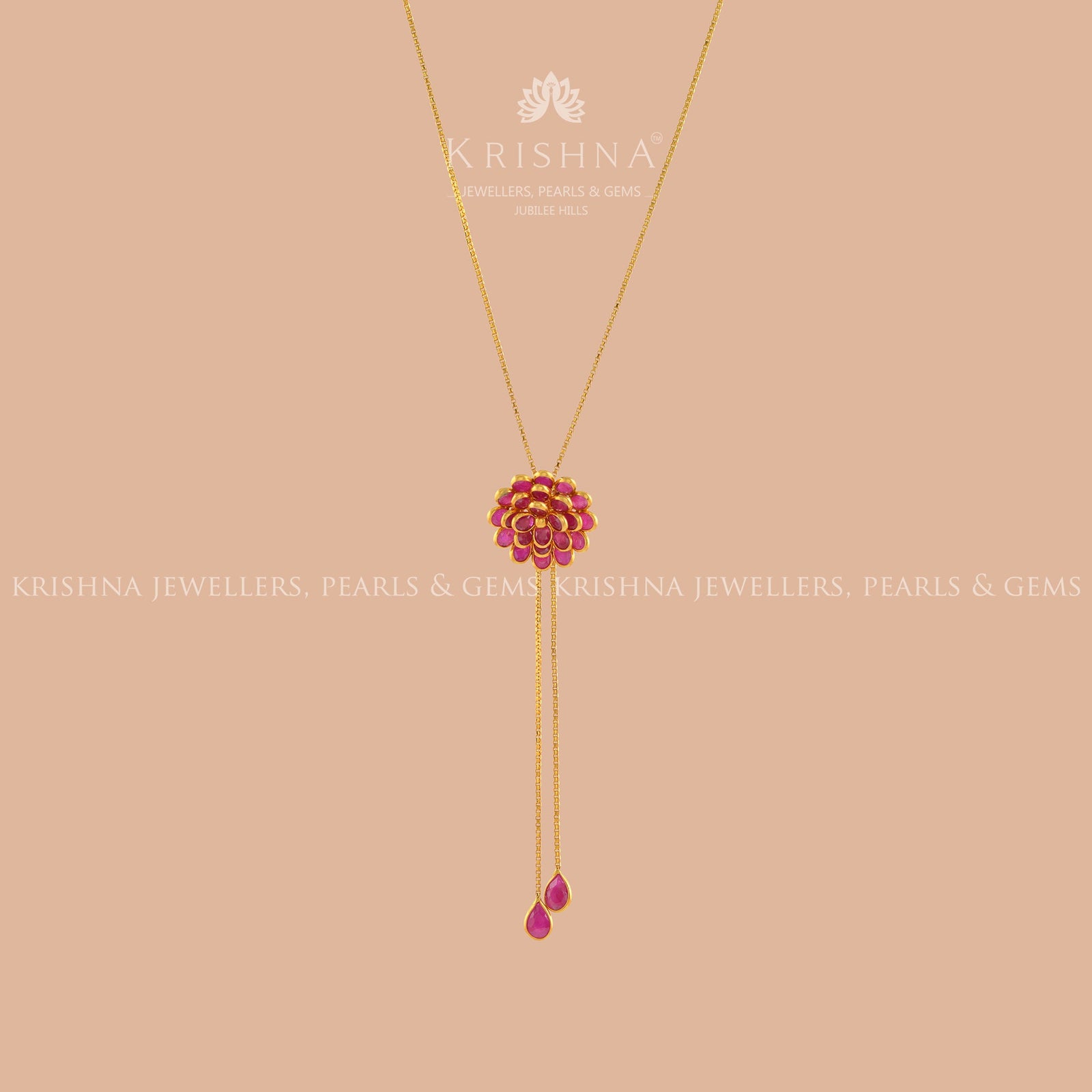 Gold Chain With Floral Pendant - Krishna Jewellers Pearls and Gems