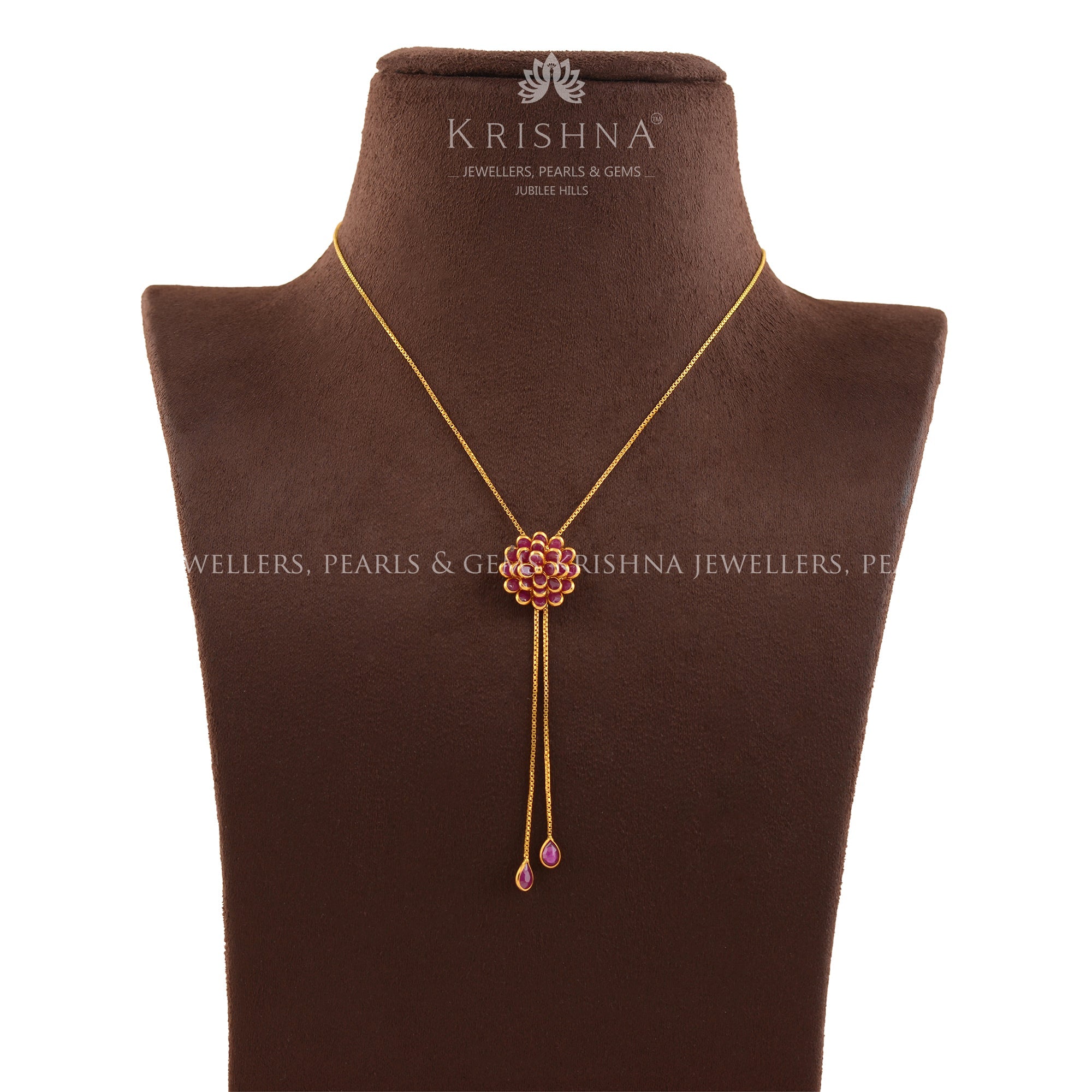 Gold Chain With Floral Pendant - Krishna Jewellers Pearls and Gems