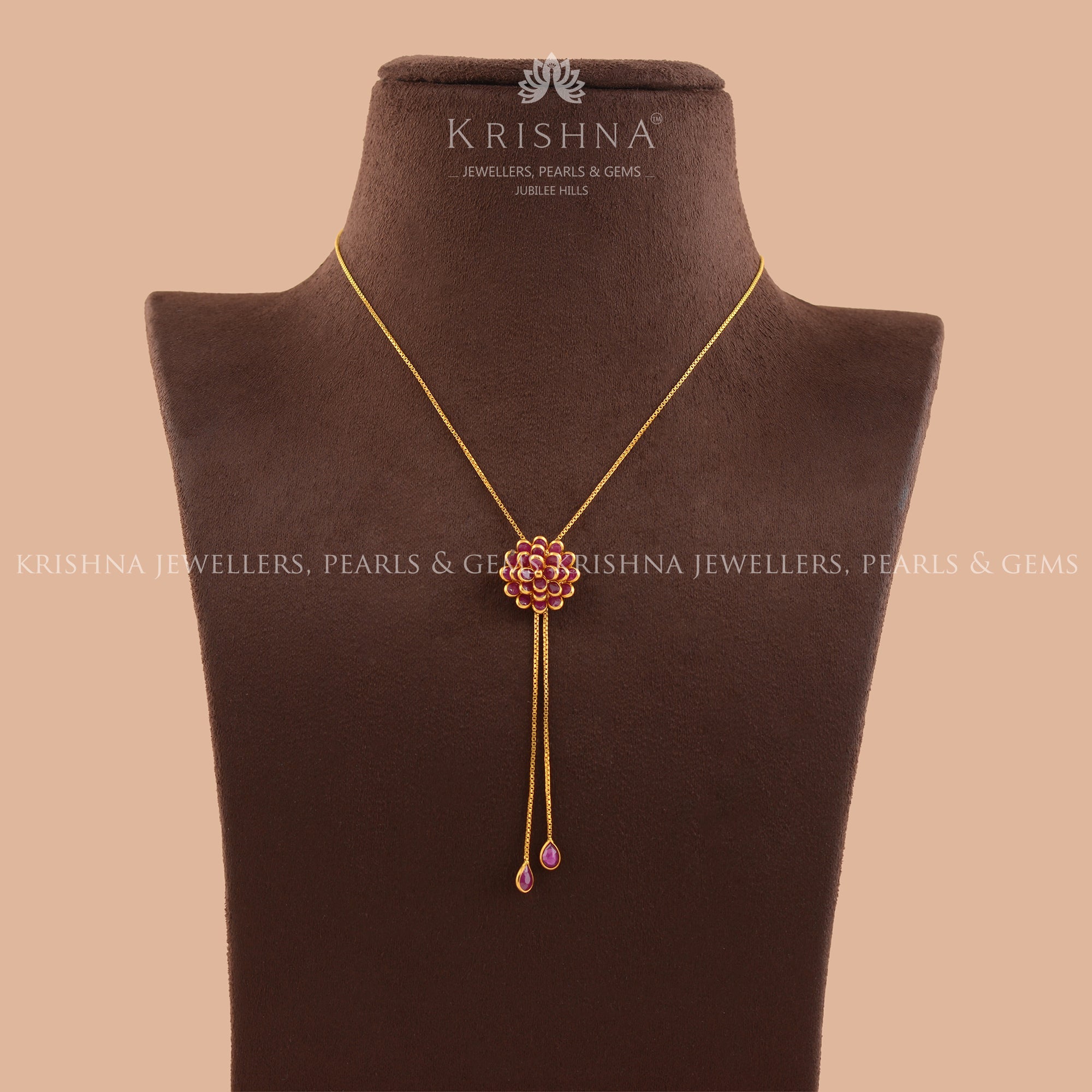 Gold Chain With Floral Pendant - Krishna Jewellers Pearls and Gems