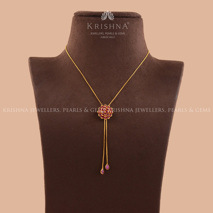 Gold Chain With Floral Pendant - Krishna Jewellers Pearls and Gems