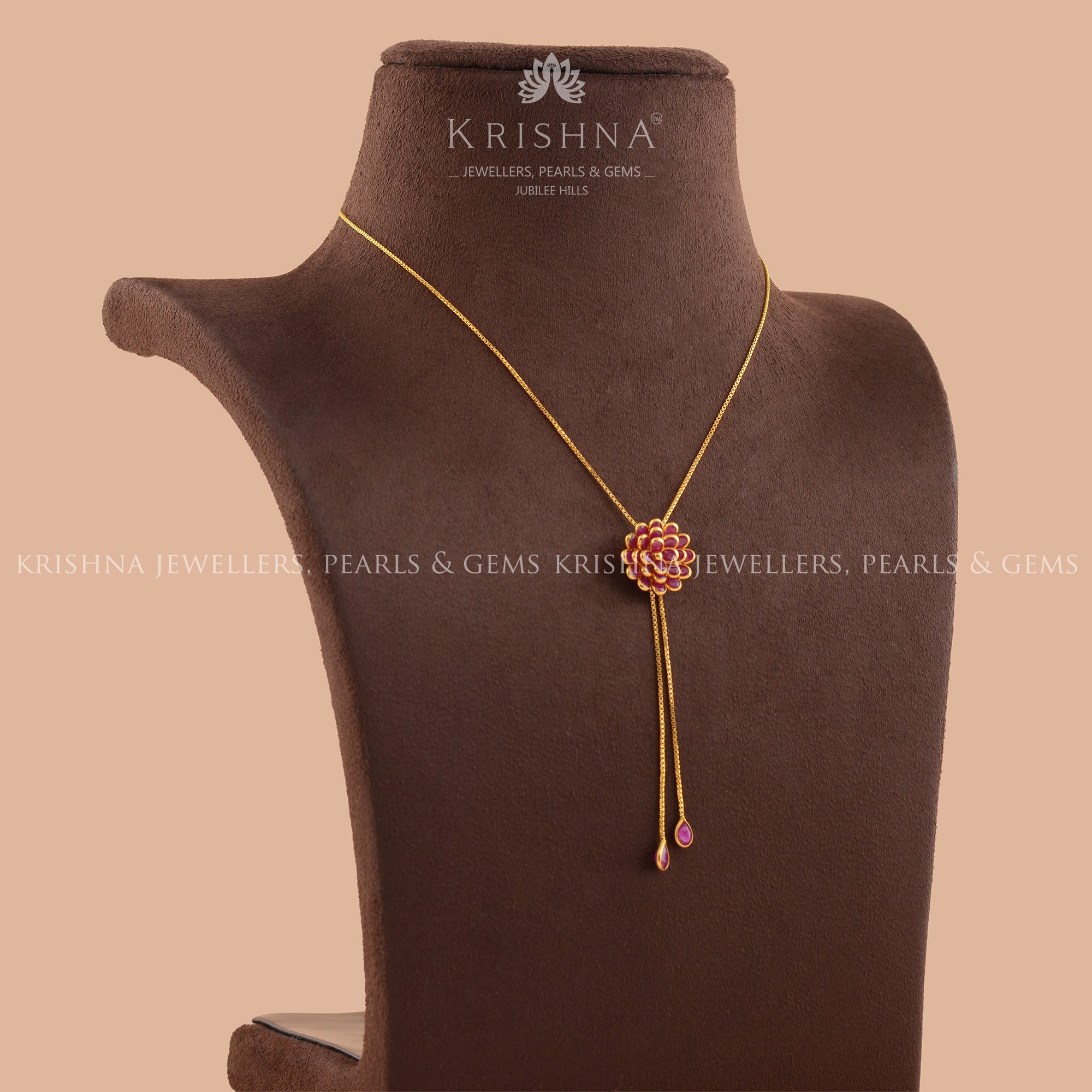 Gold Chain With Floral Pendant - Krishna Jewellers Pearls and Gems