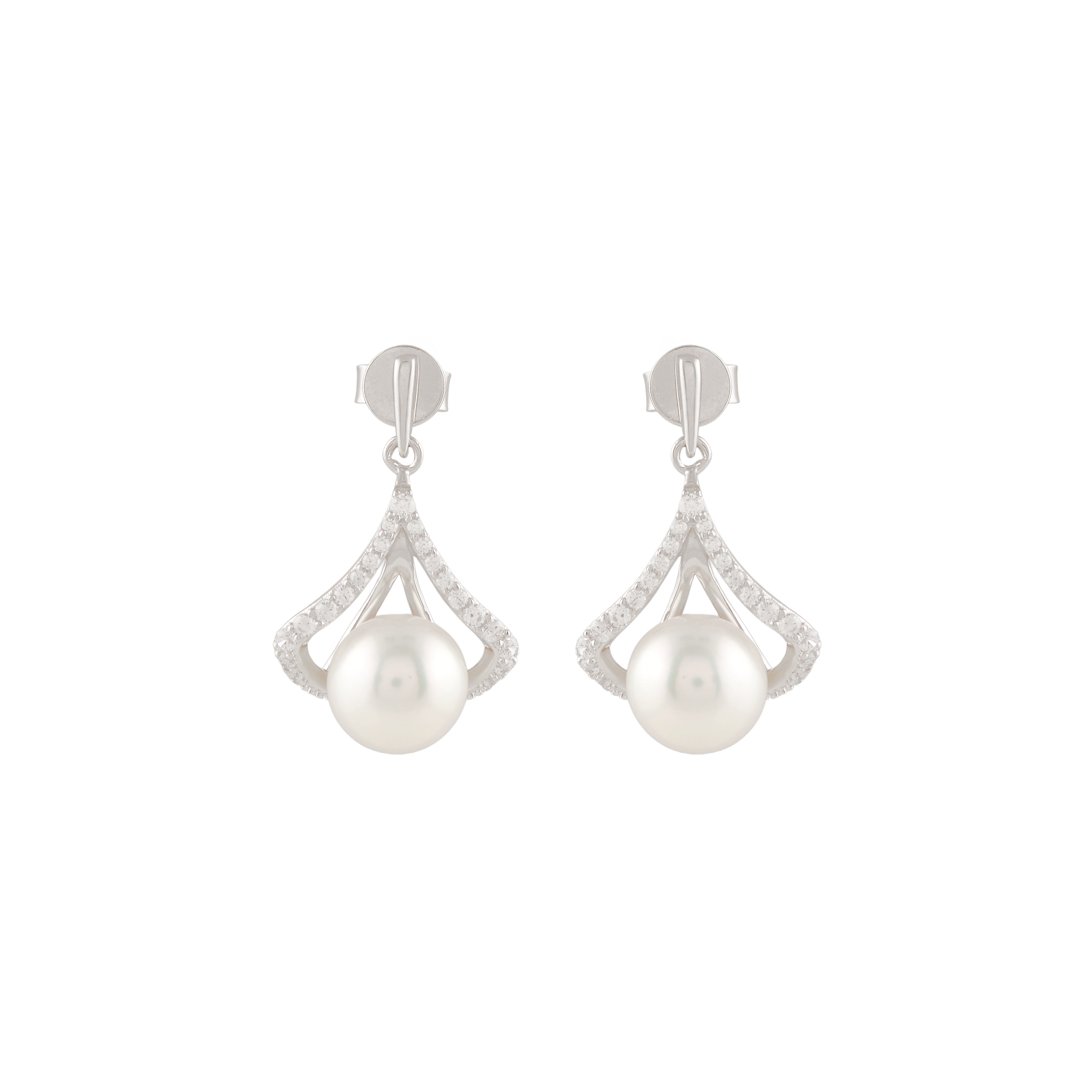 Pearl Crown Drop Earrings