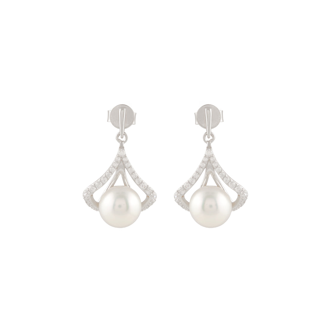 Pearl Crown Drop Earrings