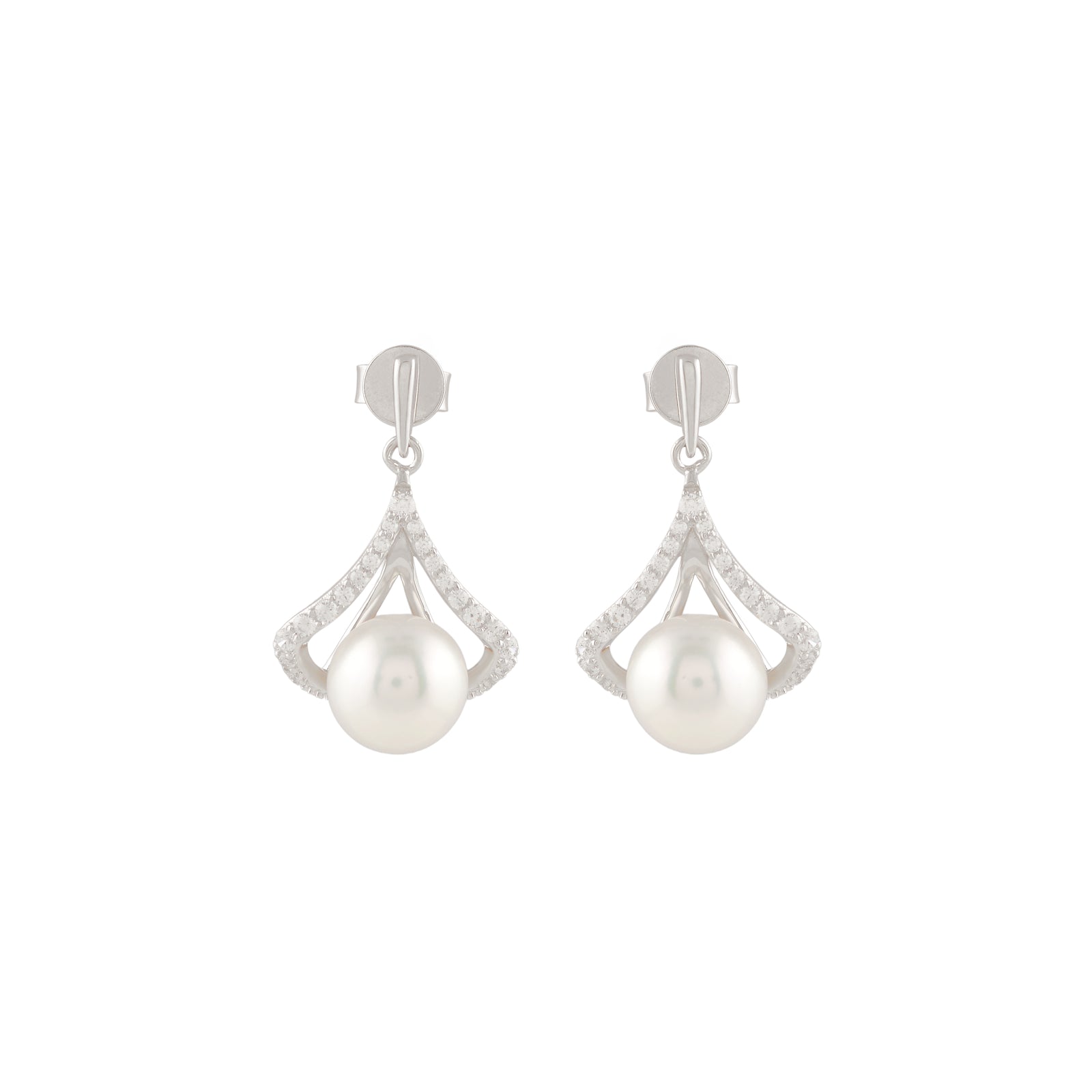 Pearl Crown Drop Earrings