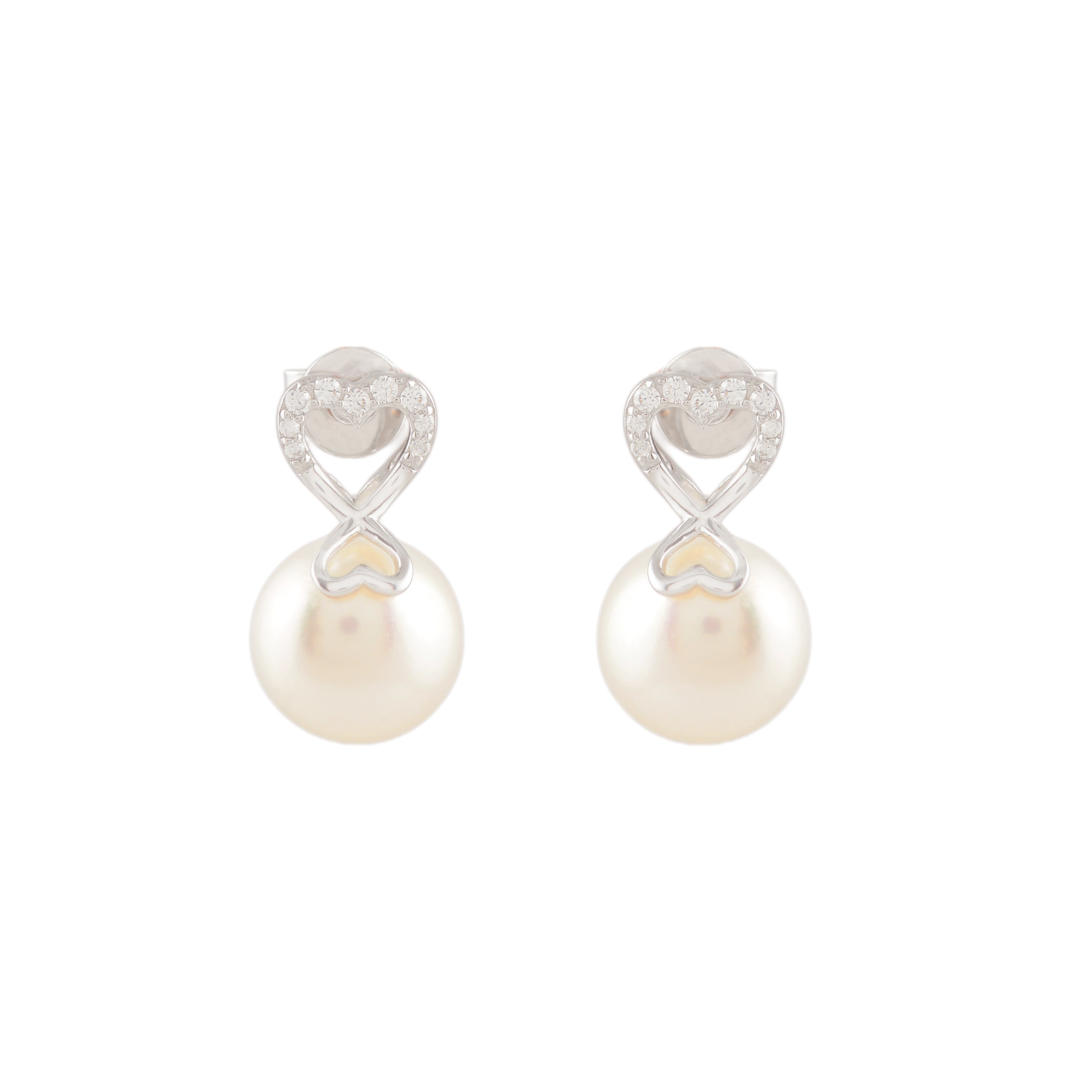 Pearl Everheart ( Heart motif pearl drop earrings with CZ detailing )