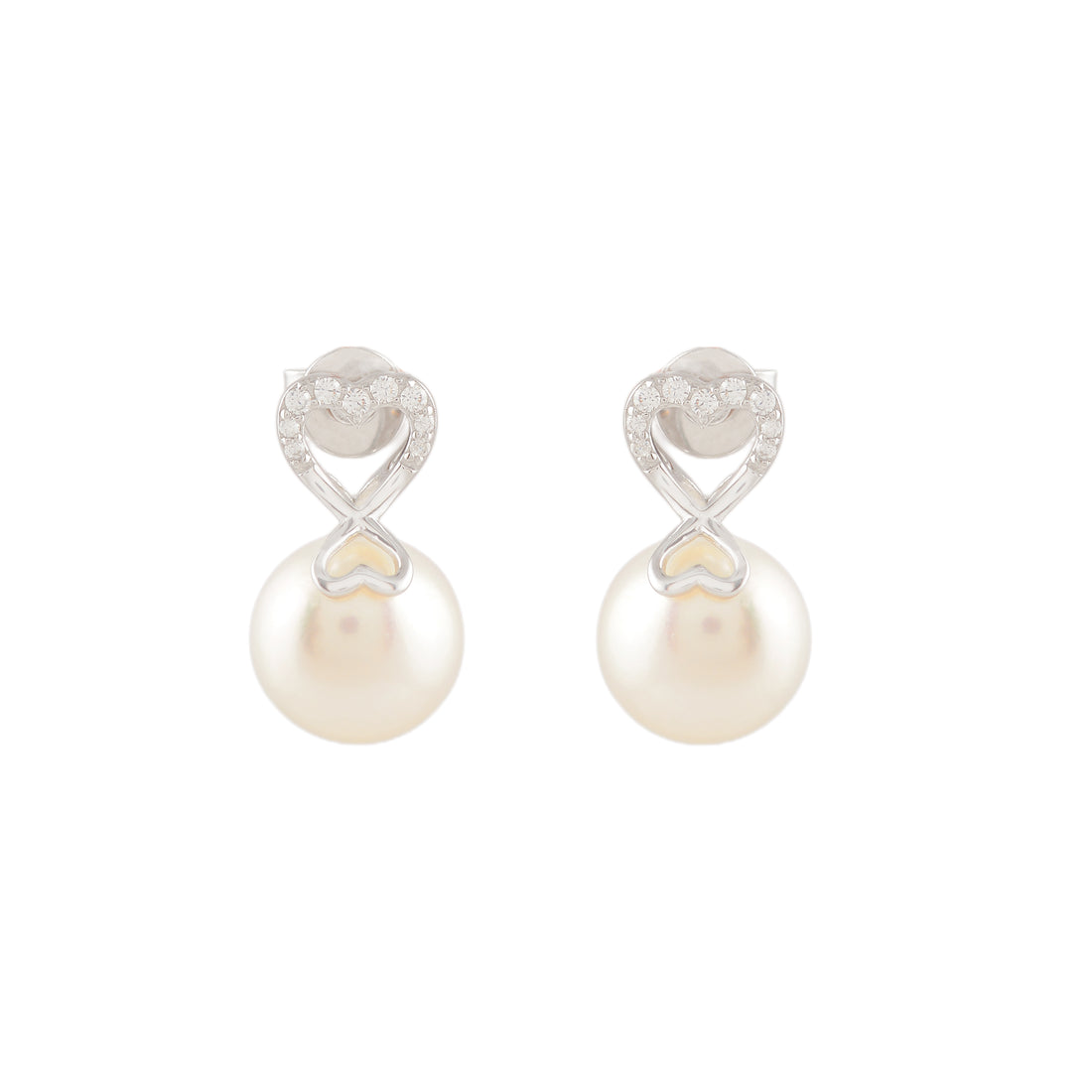 Pearl Everheart ( Heart motif pearl drop earrings with CZ detailing )