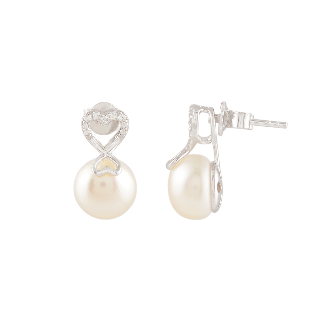 Pearl Everheart ( Heart motif pearl drop earrings with CZ detailing )