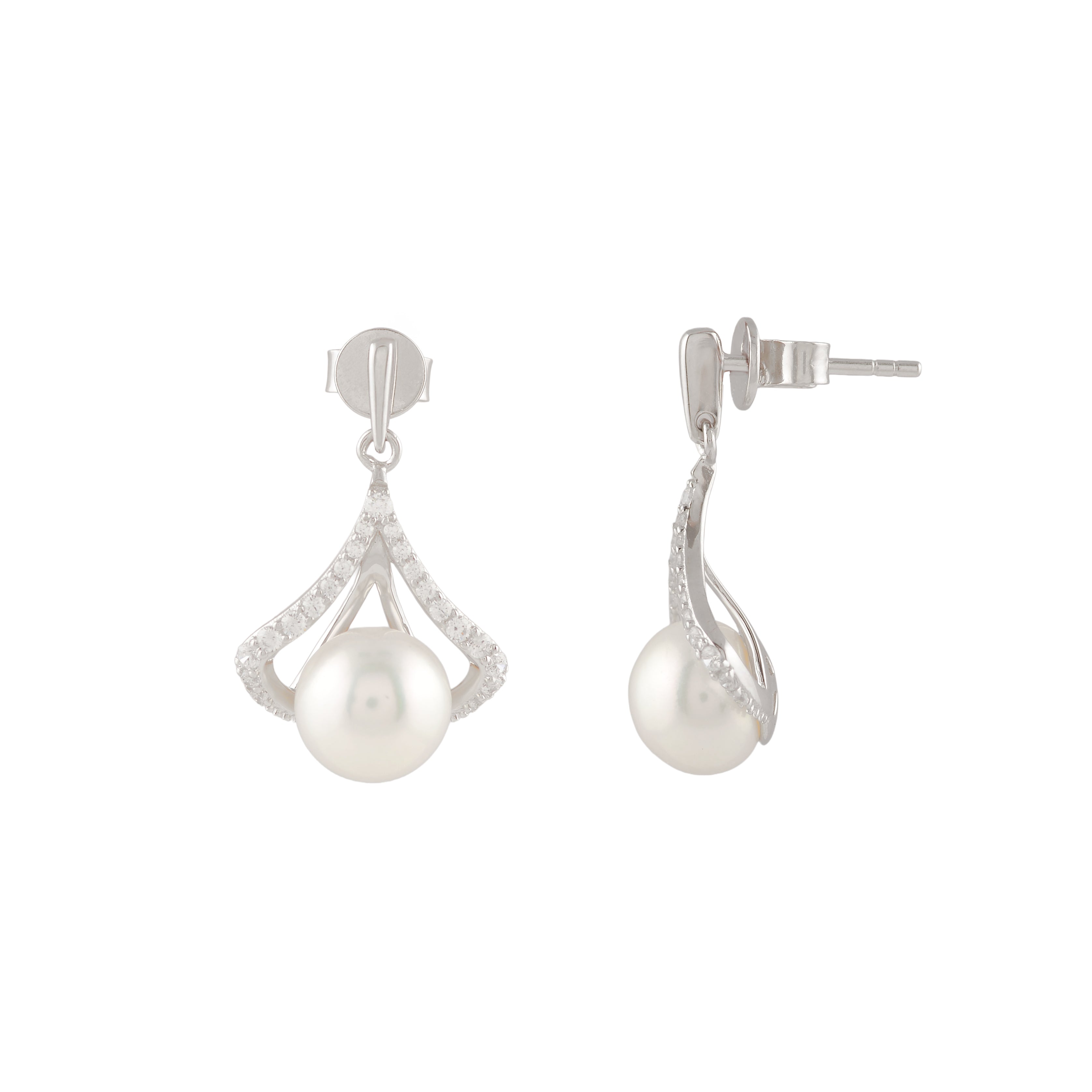 Pearl Crown Drop Earrings