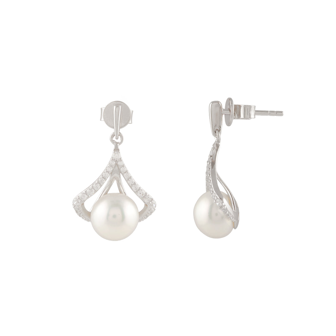 Pearl Crown Drop Earrings