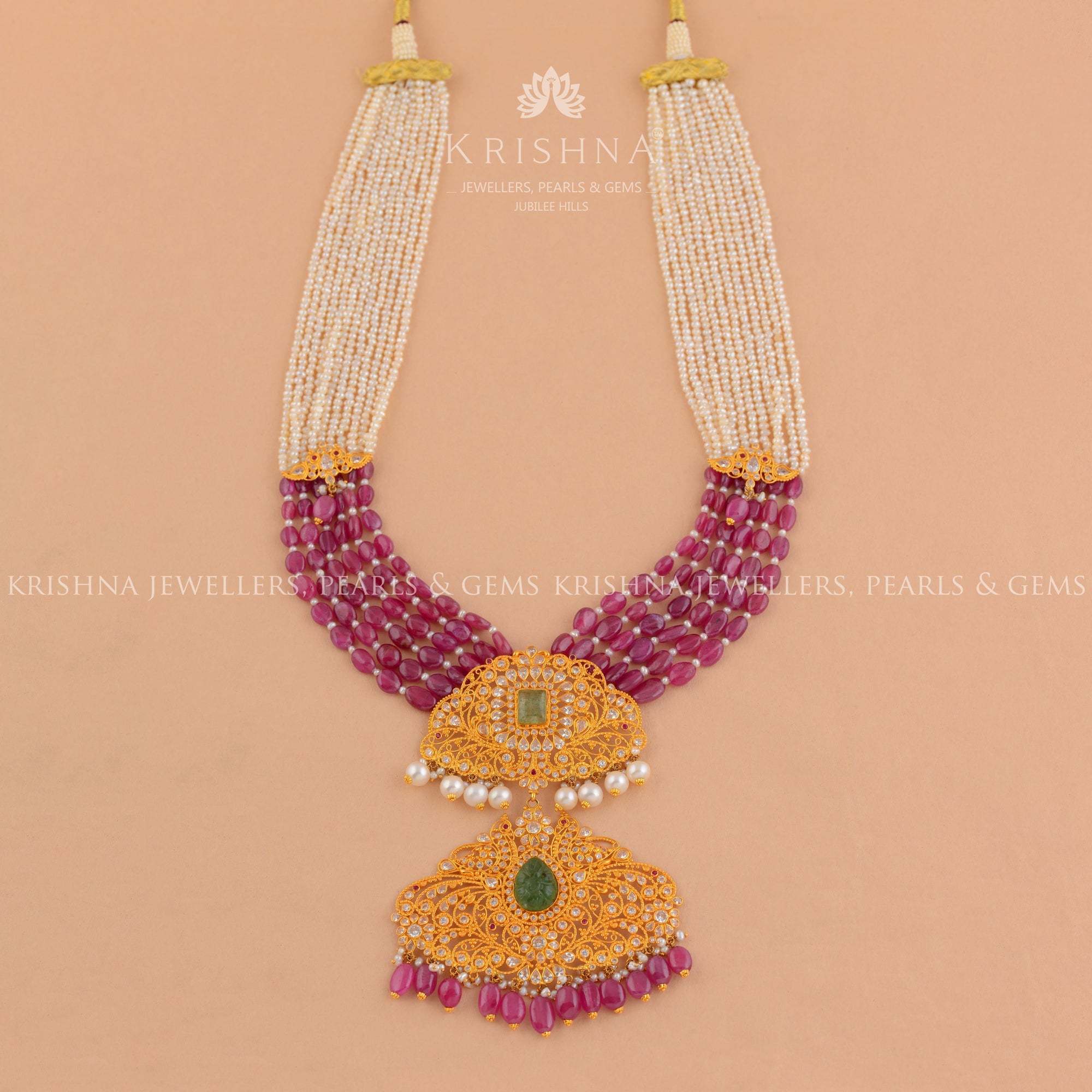 Gold Natural Pearl Necklace in Premium Gold Pendant - Krishna Jewellers Pearls and Gems