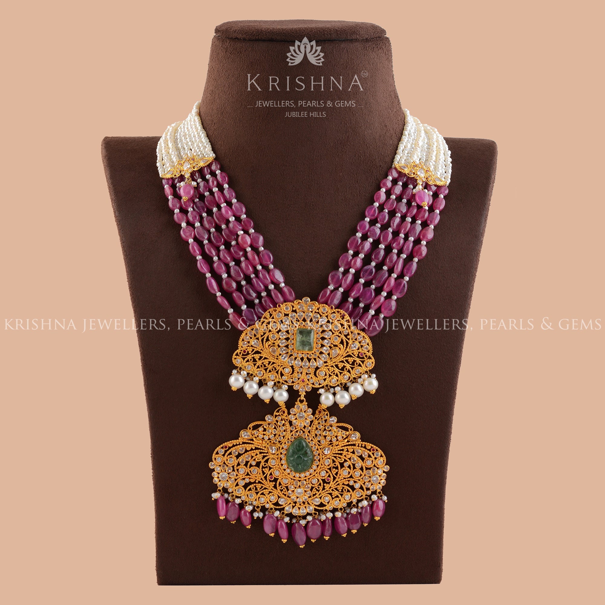 Gold Natural Pearl Necklace in Premium Gold Pendant - Krishna Jewellers Pearls and Gems