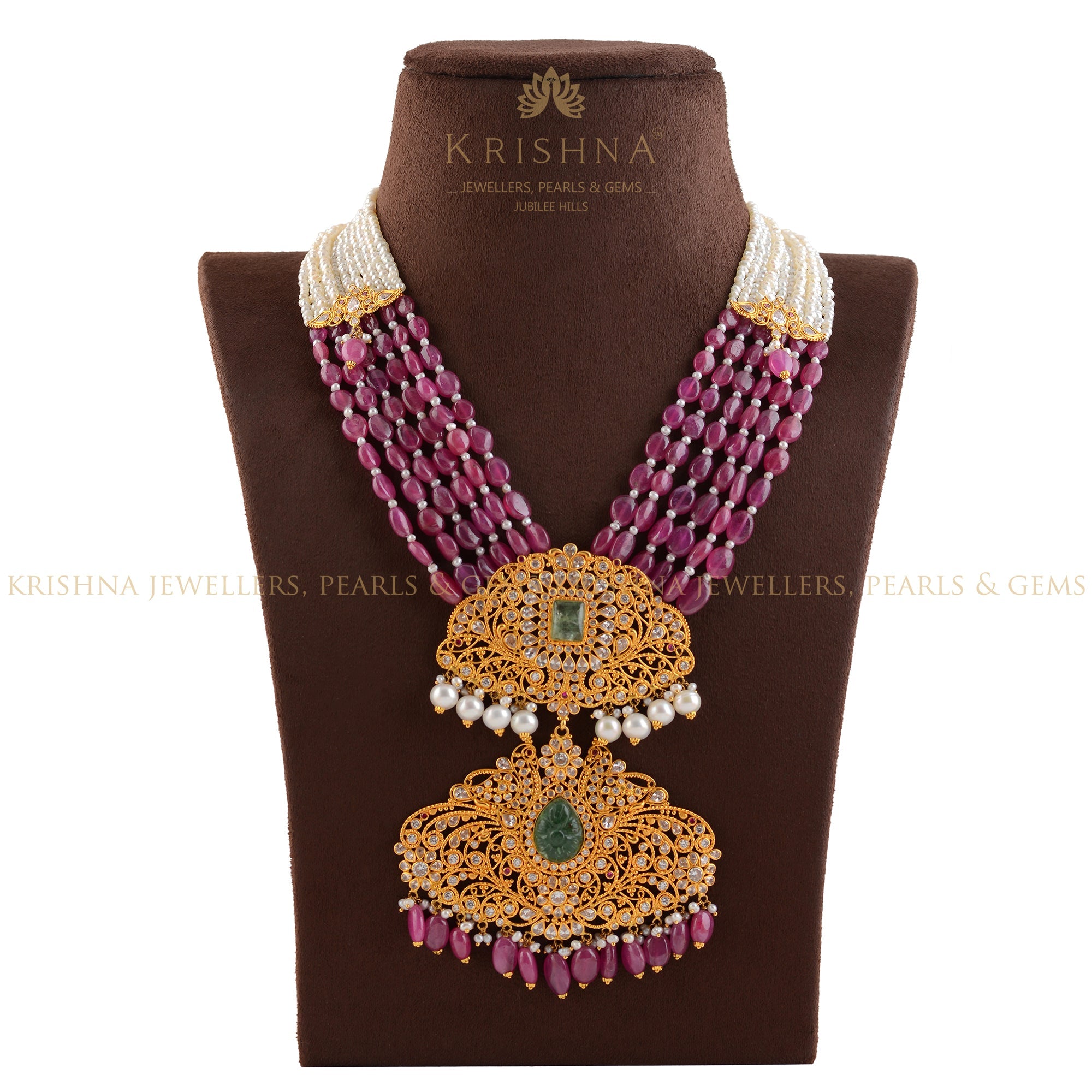 Gold Natural Pearl Necklace in Premium Gold Pendant - Krishna Jewellers Pearls and Gems