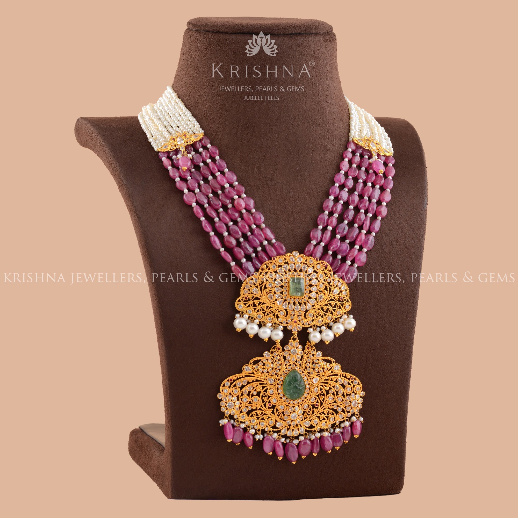 Gold Natural Pearl Necklace in Premium Gold Pendant - Krishna Jewellers Pearls and Gems