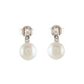Fresh Water Button Pearl & CZ Stones Silver Earrings