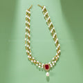 22K Gold Pearl Necklace with Sparkling Stones