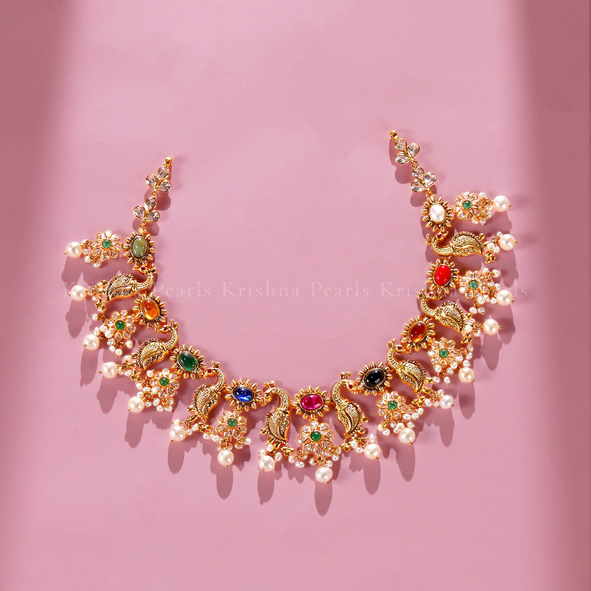 Elegant 22K Gold Pearl CZ Choker Necklace