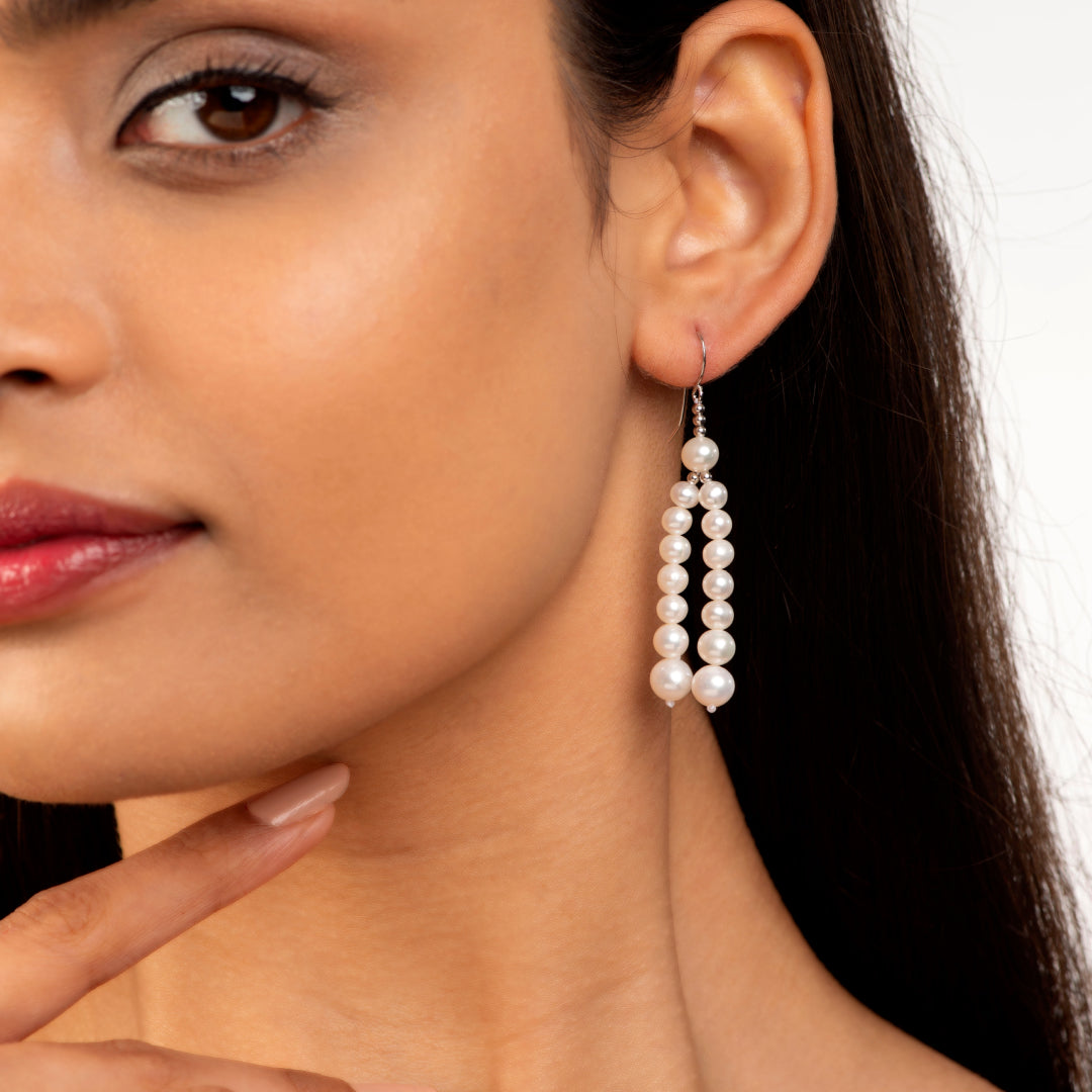 Twin cascading pearl strands (Pearl Drop Earrings)