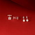 Pearl Linear Dew Gift Set Pearl Drop Earrings & Silver Square Cufflinks