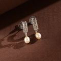 Cluster CZ Pearl Drop Earrings (Freshwater Pearl Earrings with CZ Accents in Silver)