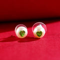 Jade Heart Pearl Studs ( Green Heart CZ Button Pearl Stud Earrings )