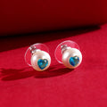 Misty Heart Pearl Studs ( Blue Heart CZ Button Pearl Stud Earrings )