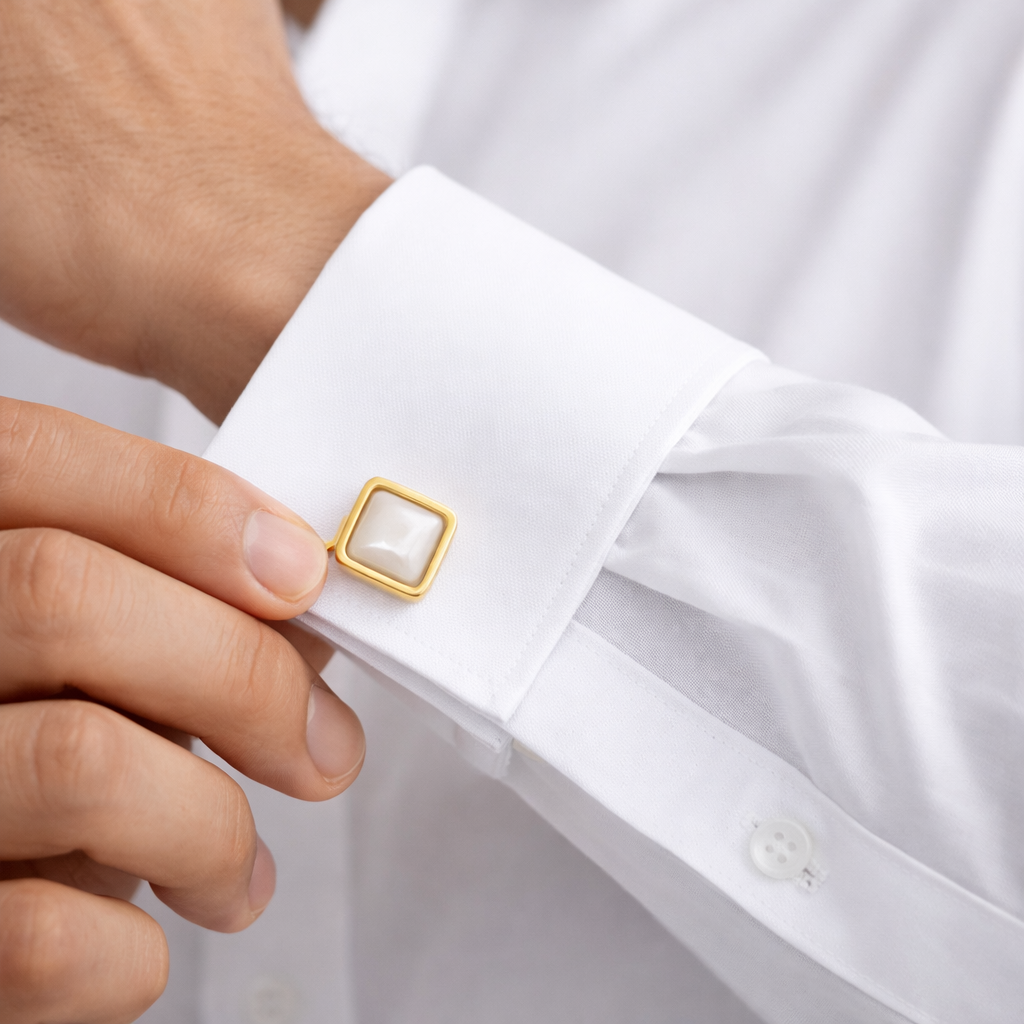 Pearl Emblem Gift Set Pearl Stud Earrings & Square Pearl Cufflinks