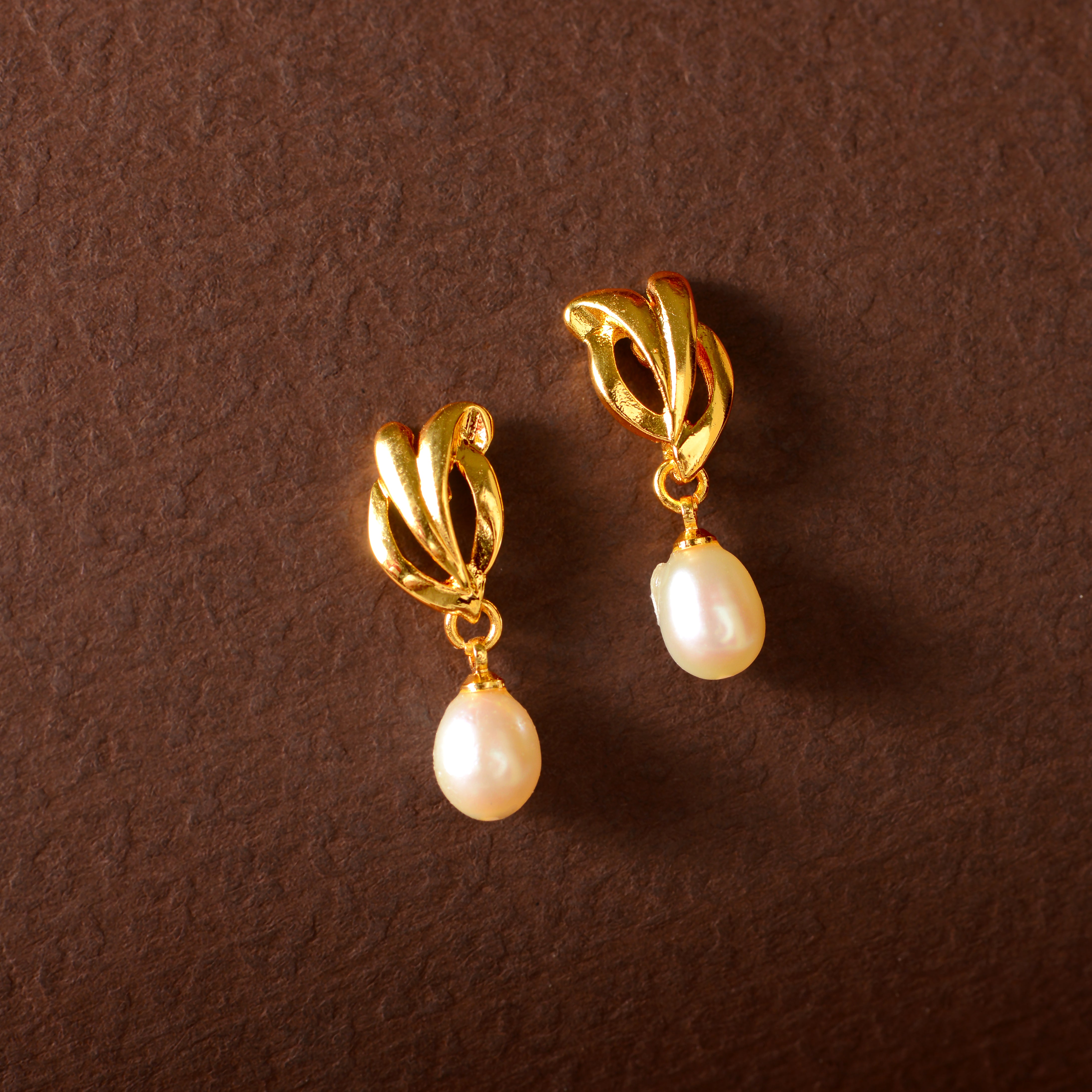 Classic Knot Pearl Drops (Freshwater Pearl Drop Earrings in Gold Finish)