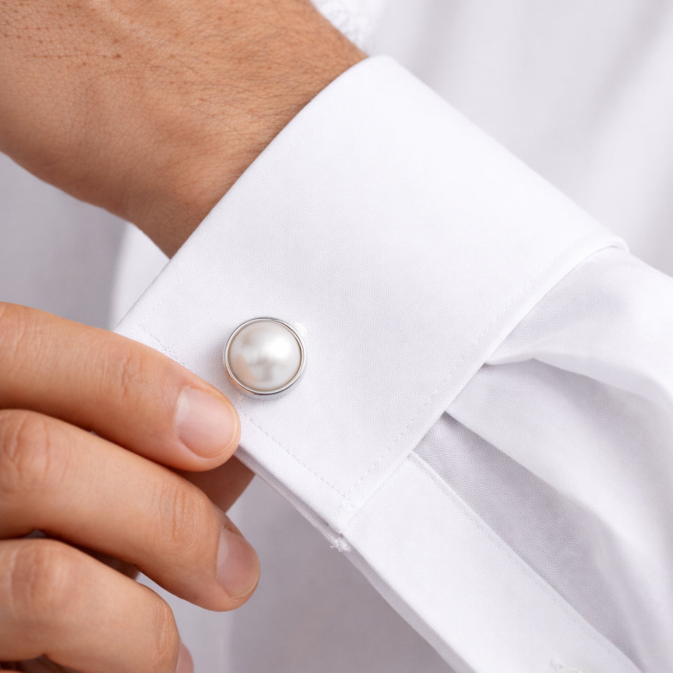 Pearl Radiance Gift Set (Pearl Stud Earrings & Pearl Round Cufflinks)