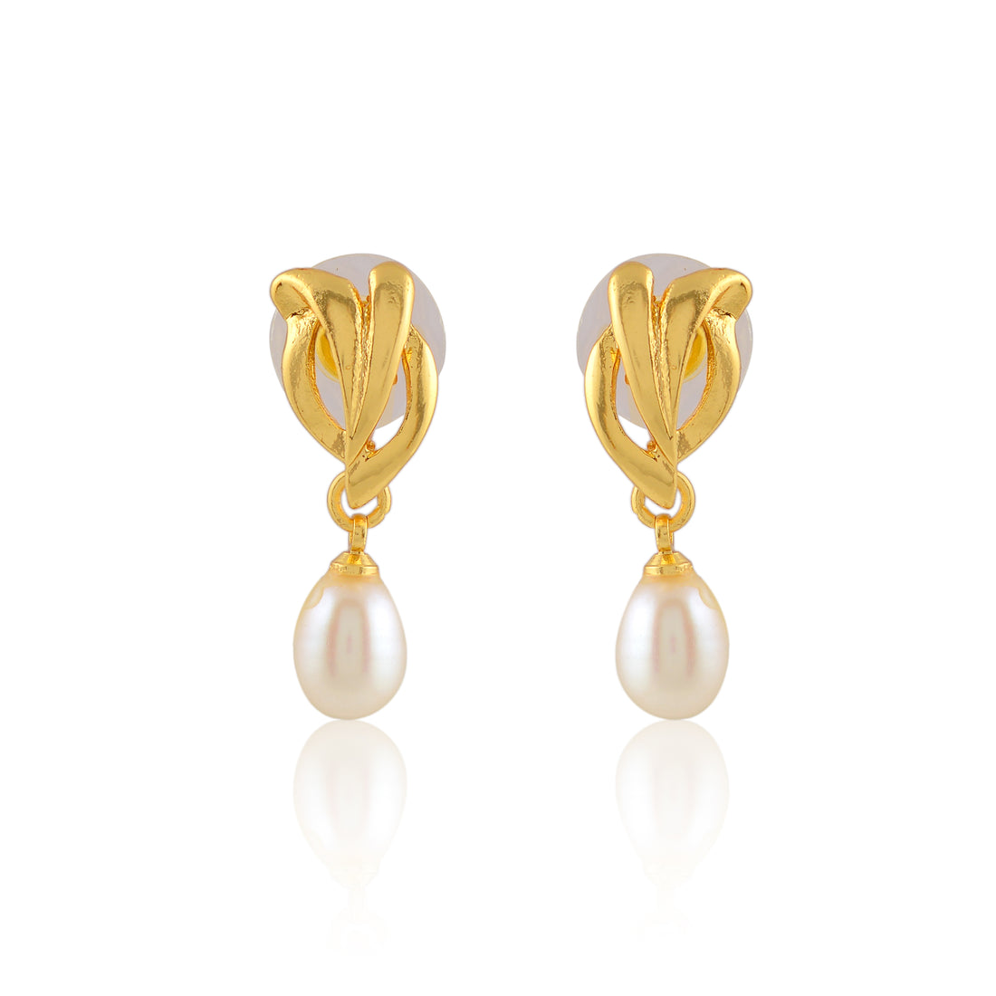 Classic Knot Pearl Drops (Freshwater Pearl Drop Earrings in Gold Finish)