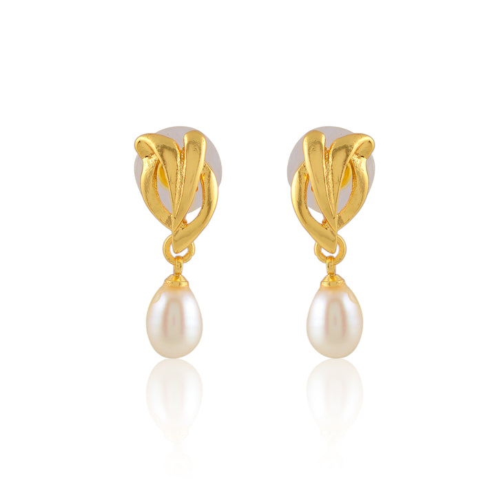 Classic Knot Pearl Drops (Freshwater Pearl Drop Earrings in Gold Finish)