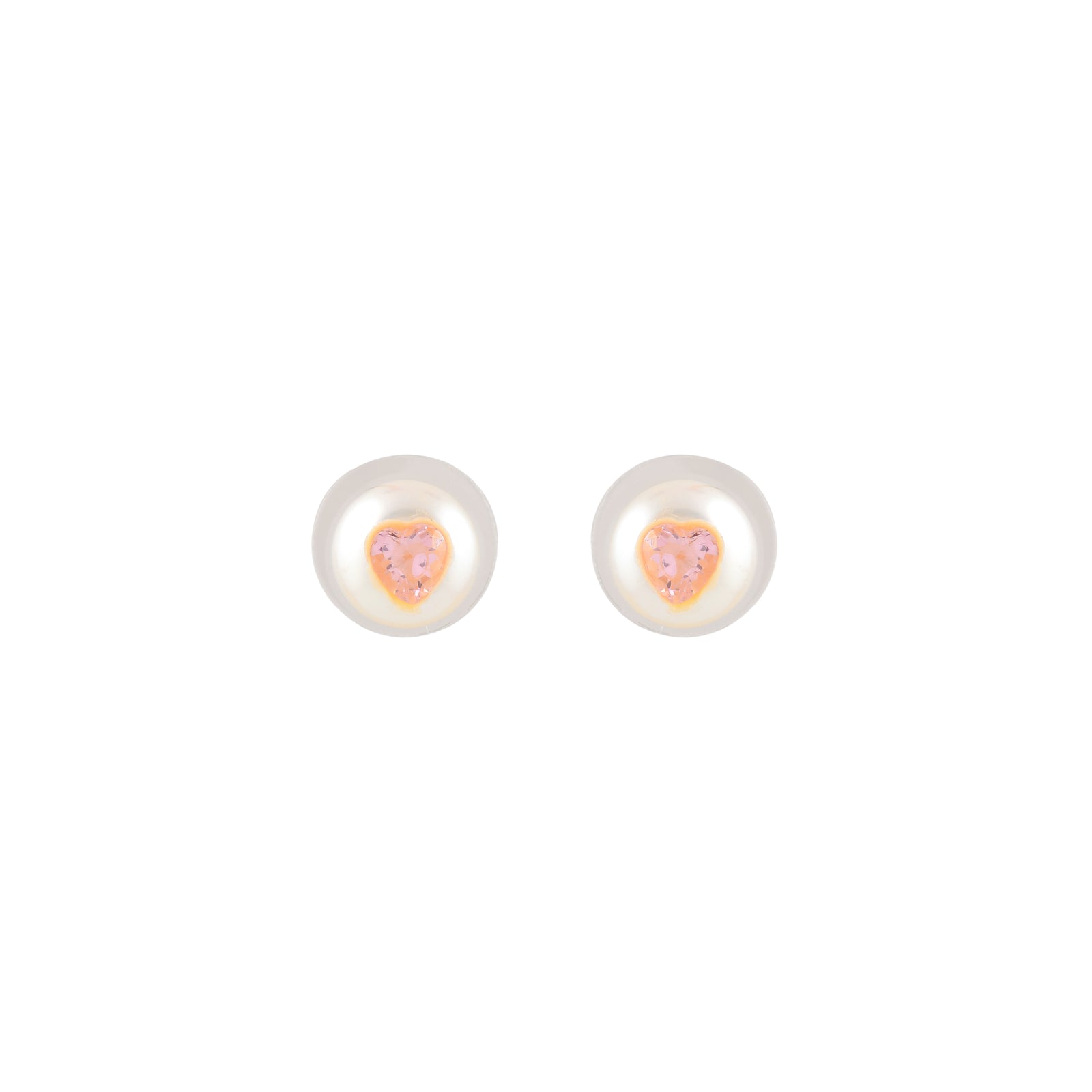 Blush Heart Pearl Studs ( Pink Heart CZ Button Pearl Stud Earrings )